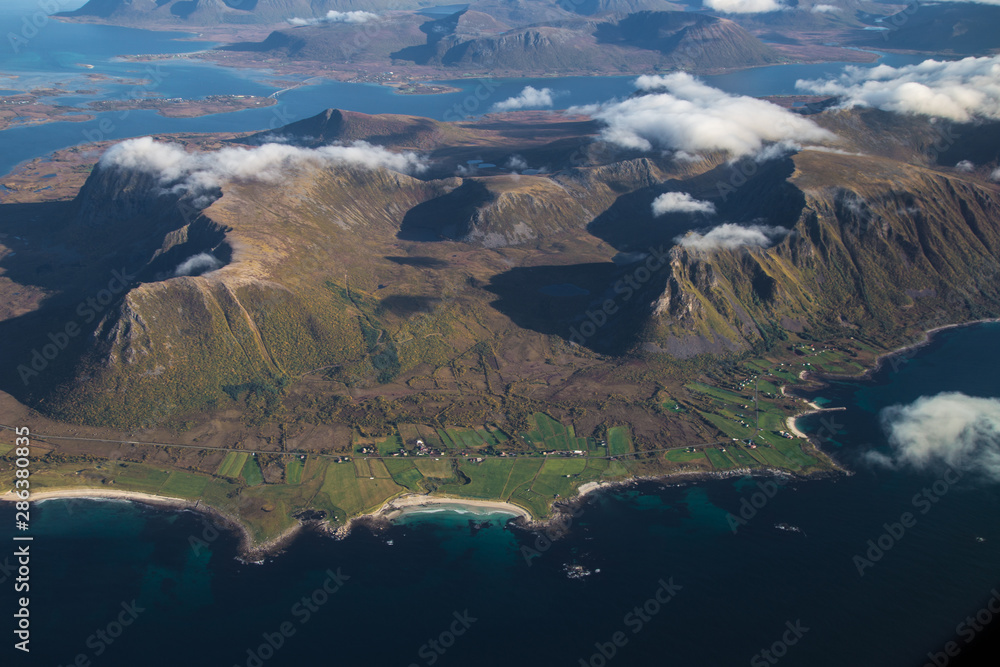 Views of Lofoten from the plane, in Norway
