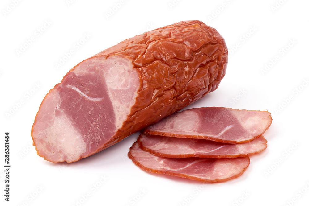 Smoked Ham sausage, isolated on white background Smoked Ham sausage, isolated on white background
