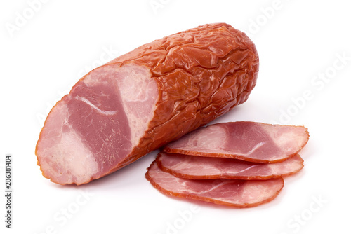 Fototapeta Naklejka Na Ścianę i Meble -  Smoked Ham sausage, isolated on white background