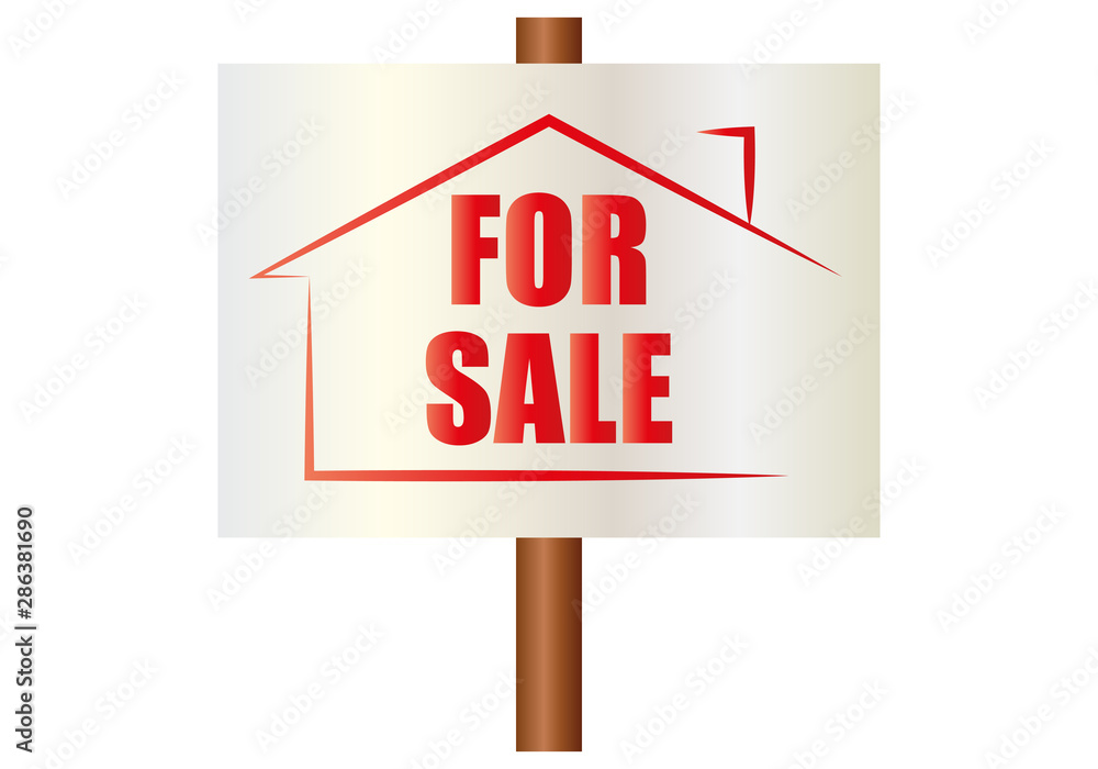 Cartel blanco con icono y letras rojas de casa en venta. Stock ベクター | Adobe  Stock