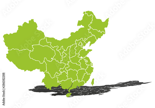 Mapa verde de China sobre fondo blanco.