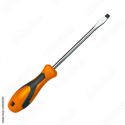 Orange screwdriver isolated on white background, hand tool