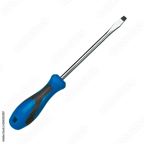 Blue screwdriver isolated on white background, hand tool