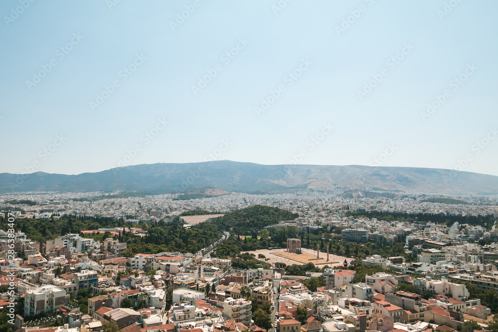 Panoramic view over the old town of Athens during sunset