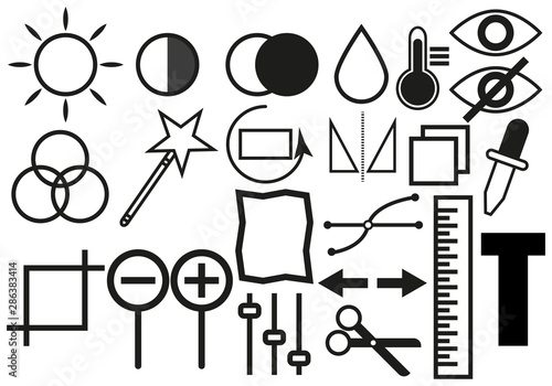 Iconos para software de edición fotográfica.