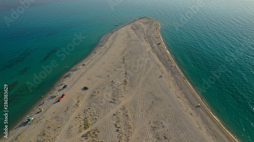 Aerial drone view of iconic Possidi sandy beach, paradise cape and Peninsula in Kassandra, Halkidiki, North Greece photo