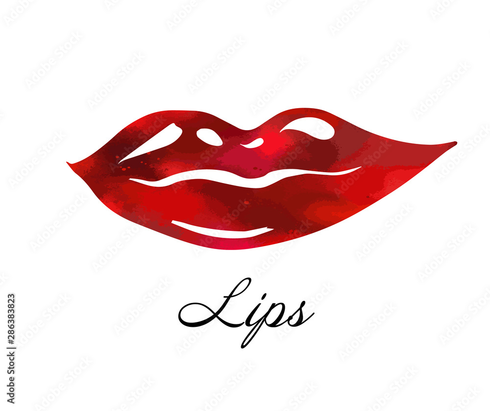 Red lips, sexy woman's kiss with birthmark, flat style, vector illustration. Beauty logo. Element design multi-colored lips Red lips, sexy woman's kiss with birthmark, flat style, vector illustration. Beauty logo. Element design multi-colored lips
