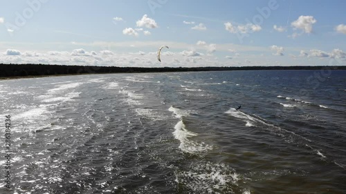 Aerial drone shot of Kite Surfer in Baltic Sea Estonia