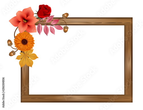 rectangular wooden frame with flowers and leaves