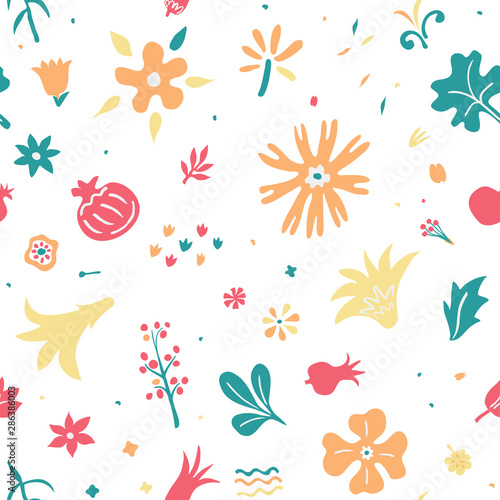 floral seamless tileable pattern with stylized plants and flowers