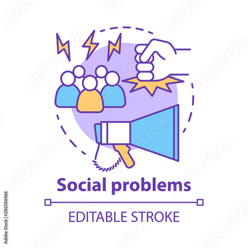 Social problems concept icon. Violence, social abuse and harassment idea thin line illustration. Antisocial behaviour. Conflicts and bullying. Vector isolated outline drawing. Editable stroke