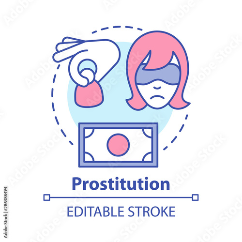Prostitution concept icon. Sex trafficking idea thin line illustration. Sexual exploitation, slavery. Assault and harassment. Commercial sex. Debauchery. Vector isolated drawing. Editable stroke