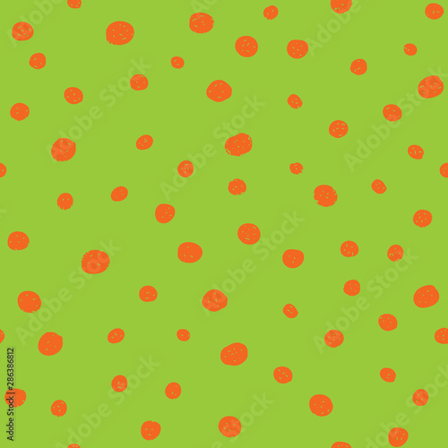 Vector fluorescent green textured polka dots seamless pattern background