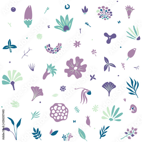 floral seamless tileable pattern with stylized plants and flowers