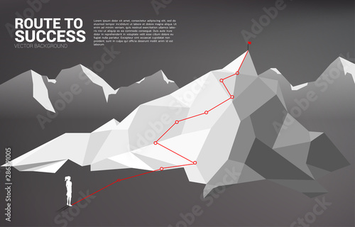 Route to the top of mountain: Concept of Goal, Mission, Vision, Career path.Key visual of path for climbing to top of mountain, represent career success.