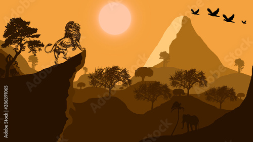 silhouette of Lion on top of mountain