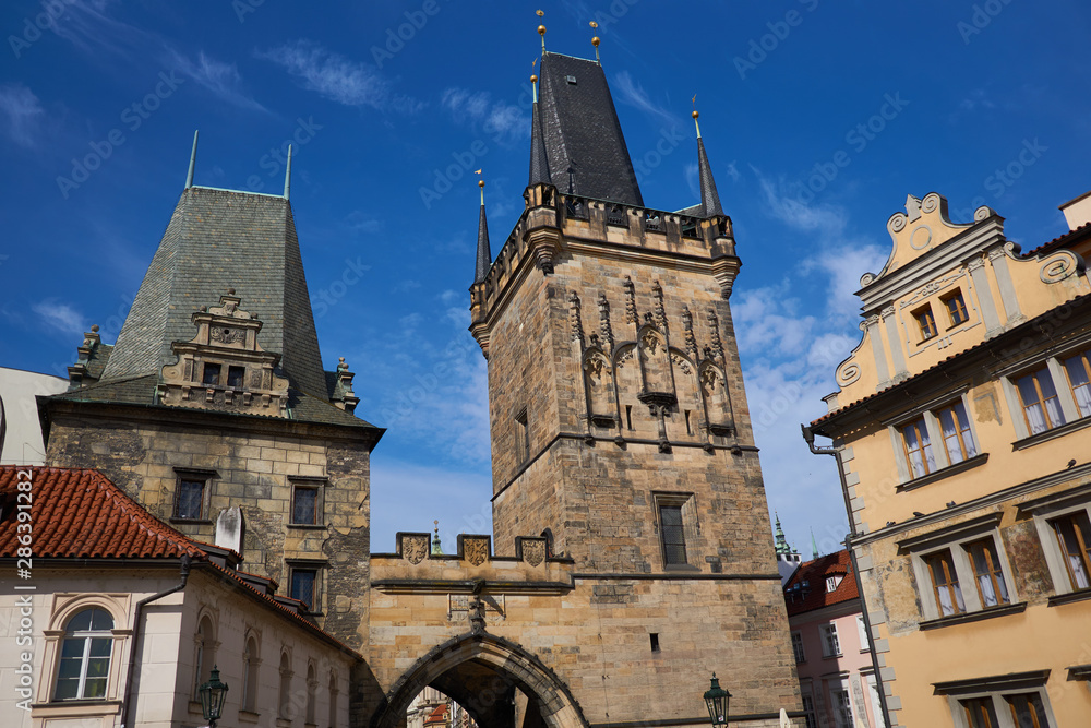 Fototapeta premium Historic buildings view off the Charles bridge in Prague