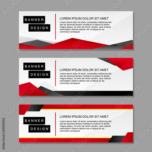 Three business banner template design with red, white and black color suitable for web design too 
