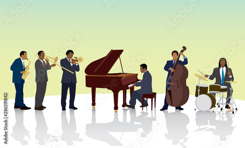 Band of Men playing Instruments