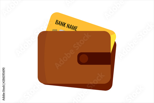 Wallets or Purse with credit card. Business and finance symbol. Vector illustration in cartoon style. Isolated on white background