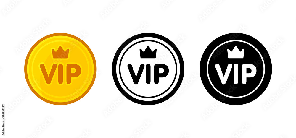 Vip icon set: golden color, black and white, outline. Isolated vector sign symbol Vip icon set: golden color, black and white, outline. Isolated vector sign symbol