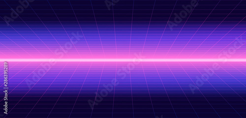 Future retro line background of the 80s. Vector futuristic synth retro wave illustration in 1980s posters style