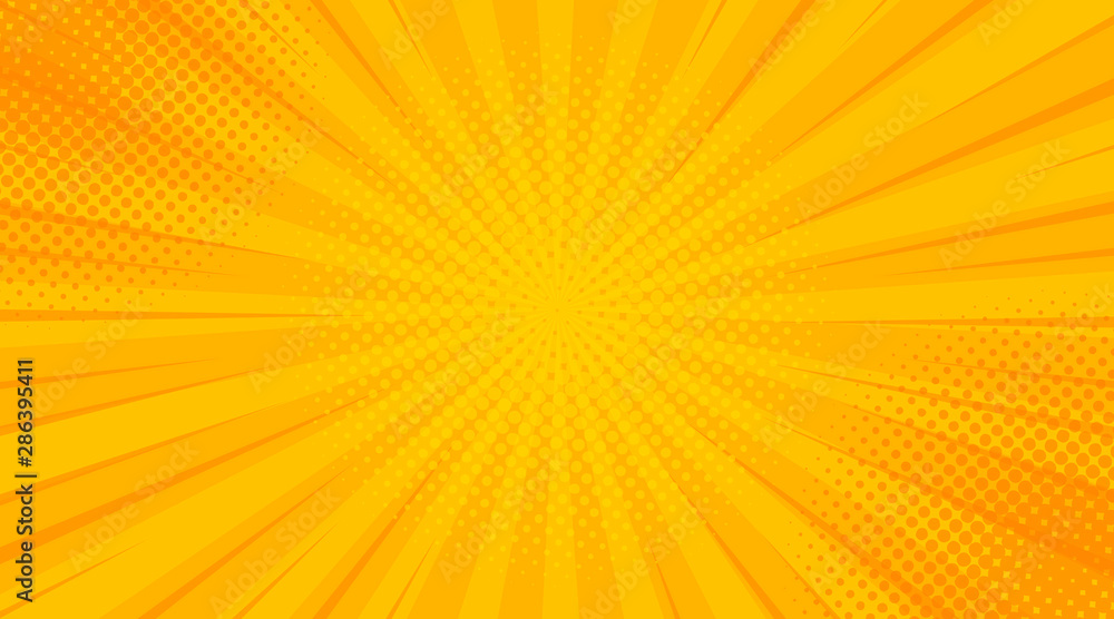 Naklejka premium Vintage pop art yellow background. Banner vector illustration