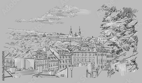 Grey vector hand drawing Prague 3