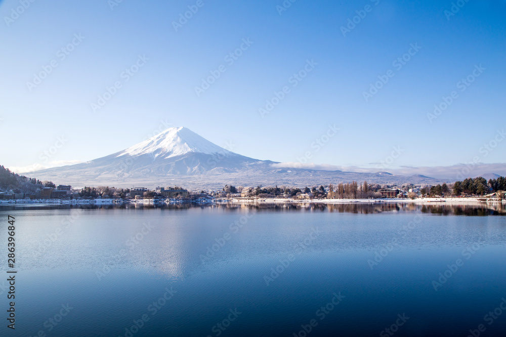 Mt Fuji Mountain Fuji in winter sunrise at lake Kawaguchiko