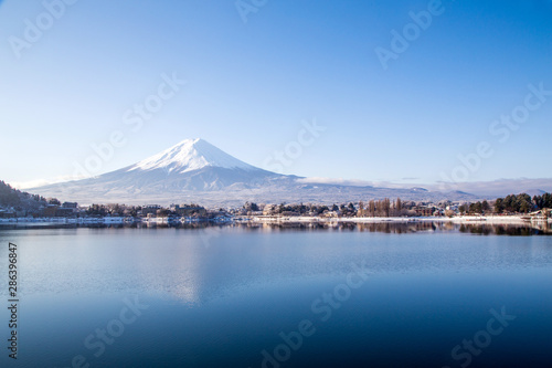 Mt Fuji Mountain Fuji in winter sunrise at lake Kawaguchiko