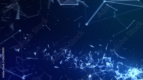 Abstract high technology concept. low poly background, lines and dots data connection, Polygon shape pattern on dark blue background