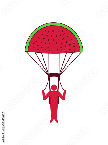 melone obst hobby geöffneter fallschirm spaß fallschirmspringer silhouette absturz fliegen fallen tief boden diving springen schnell clipart cool lustig luft design photo