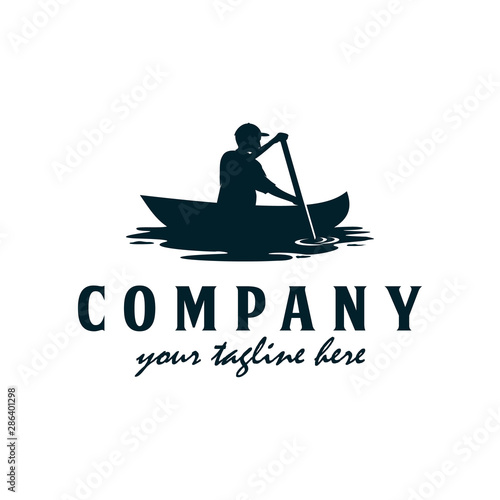 Vacation, kayak, canoe logo. Man rowing logo