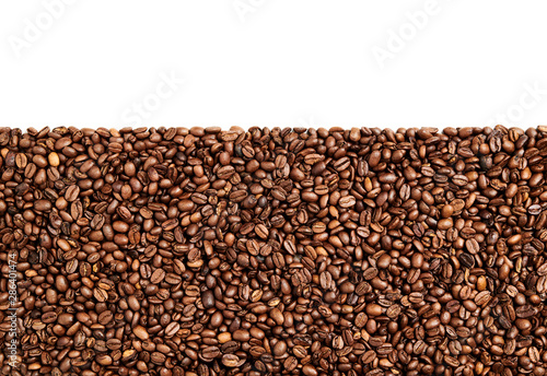 Roasted Coffee beans in bottom part of image