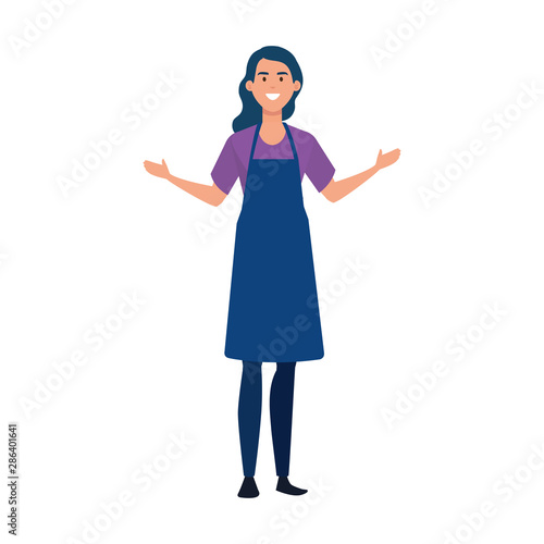 young woman artist with apron character