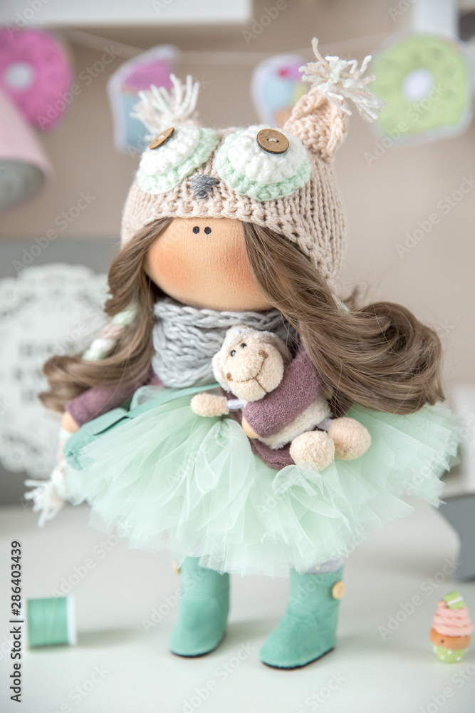 Fototapeta premium Handmade interior dolls. Beautiful, pretty gift for a girl or woman