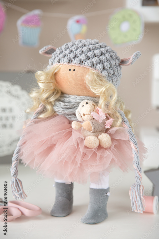 Fototapeta premium Handmade interior dolls. Beautiful, pretty gift for a girl or woman