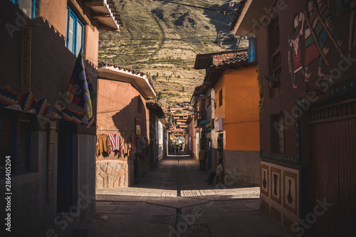 narrow street in the old town. Ancient inca town in the Sacred Valley of Incas, Cusco region. Peru © ciclopata