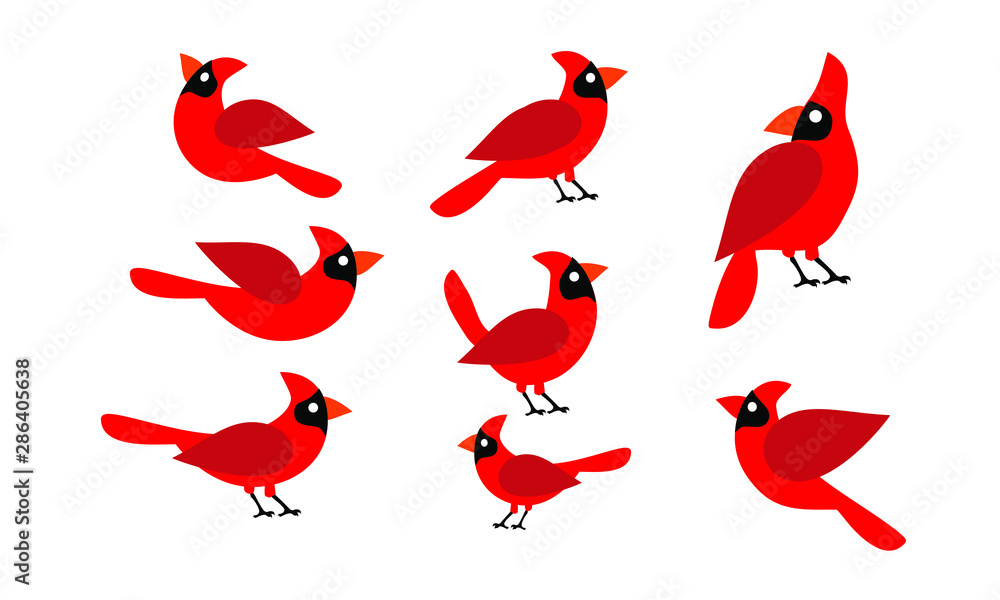 set of cardinal bird red logo icon designs vector illustration