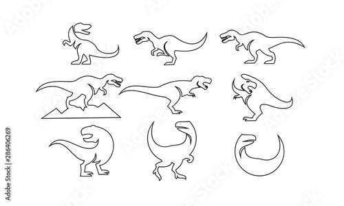 dinosaur set logo outline black icon design vector illustration