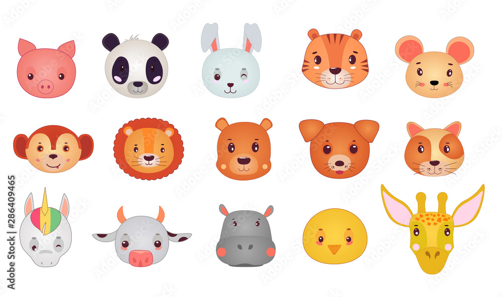 Vector illustration of various japanese style animal faces. Vector illustration of various japanese style animal faces.