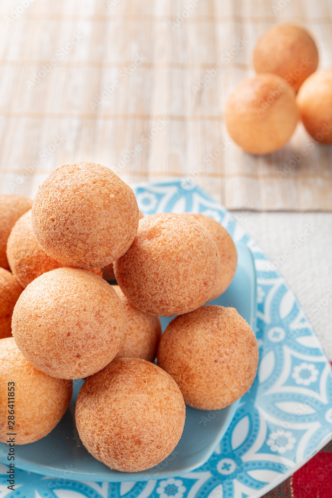 Fritters on the table, typical Colombian food, close-up image Fritters on the table, typical Colombian food, close-up image