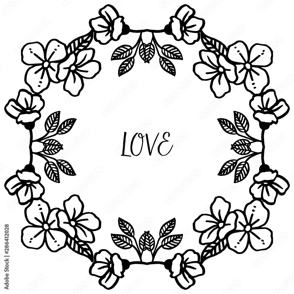 Border of frame with cute wreath and foliage, for various design greeting card love. Vector