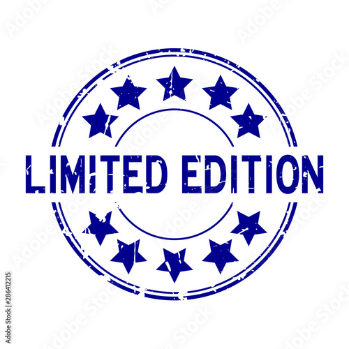 Grunge blue limited edition word with star icon rubber seal stamp on white background