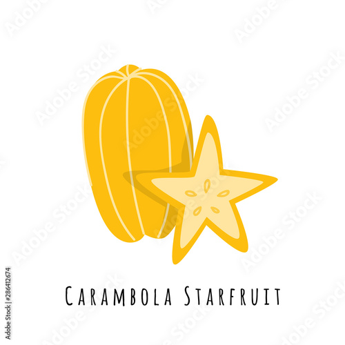 Carambola star fruit flat vector illustration