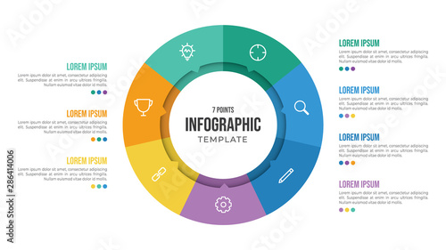 7 points circular infographic element template with icons and colorful flat style, can use for presentation slide