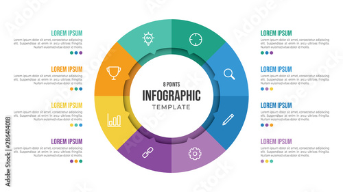 8 points circular infographic element template with icons and colorful flat style, can use for presentation slide
