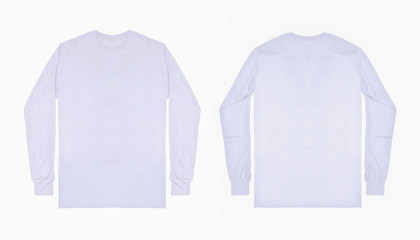 White long sleeve t shirt front and back view isolated on white background. Set of long sleeve tee, ready for your mockup design