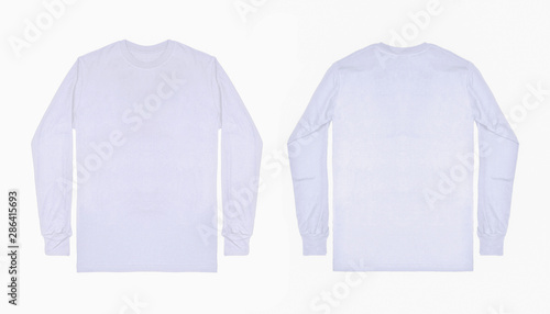 White long sleeve t shirt front and back view isolated on white background. Set of long sleeve tee, ready for your mockup design photo