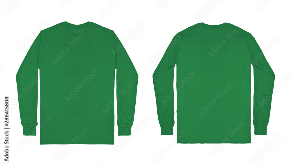 Blank plain green long sleeve t shirt front and back view isolated on white  background. Set of long sleeve tee, ready for your mockup design foto de  Stock | Adobe Stock